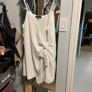ModCloth White and black Polk dot wrap dress